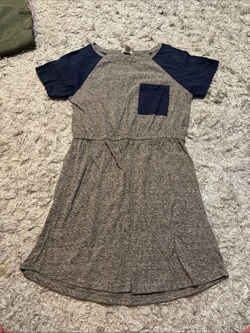 Forever 21 Gray Heather Dress with Navy Raglan Sleeves and Pocket